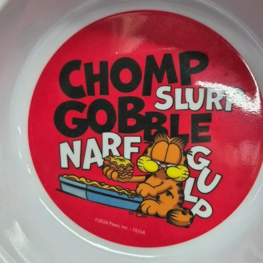Nickoledin Garfield Bowl Dog Cat Food Water Dish, Red, 7in, Lot Of 2